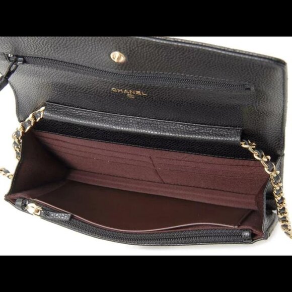 CHANEL Caviar Quilted Wallet On Chain WOC in Black/Gold - Picture 3 of 10